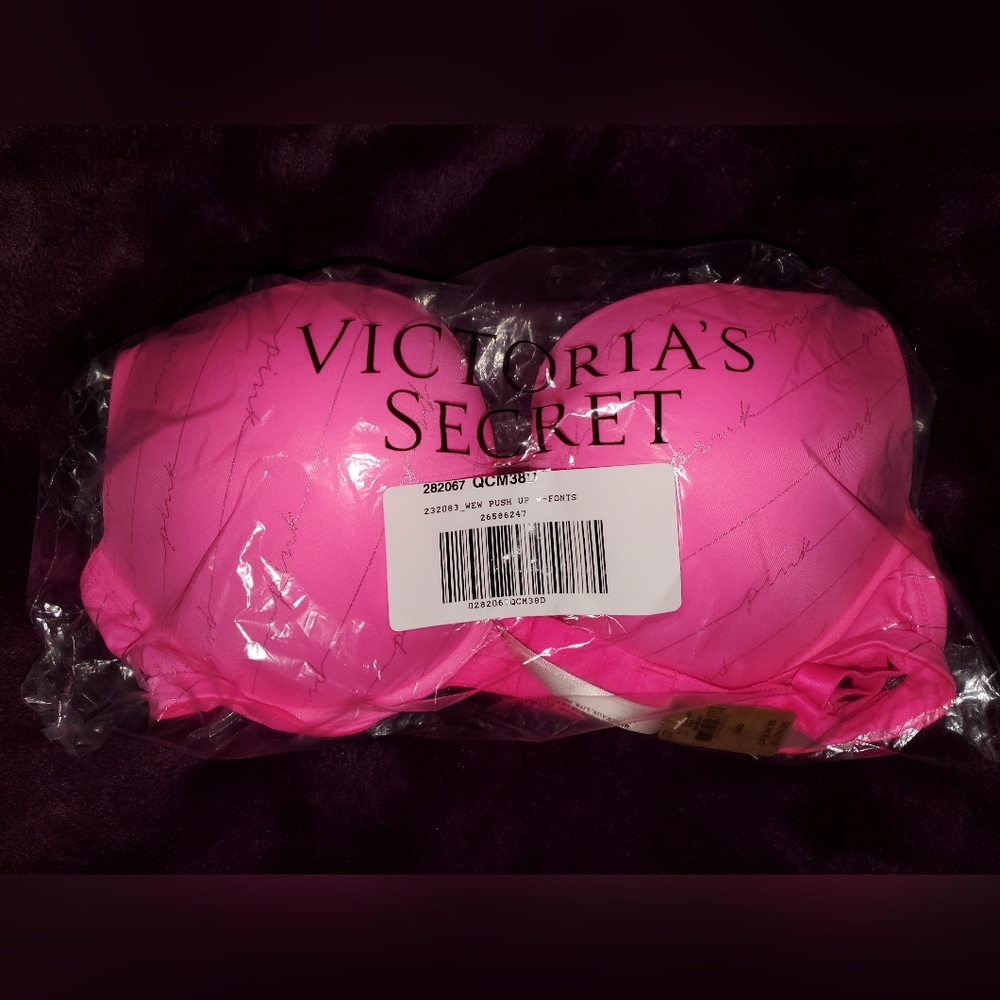 Victoria's Secret PINK Wearever Push Up Bra 38D hot pink logo